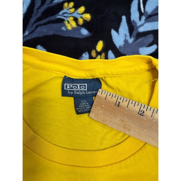 Polo Ralph Lauren T Shirt Mens Yellow 2XL Vintage 90s Front Pocket Small Pony - Picture 3 of 9